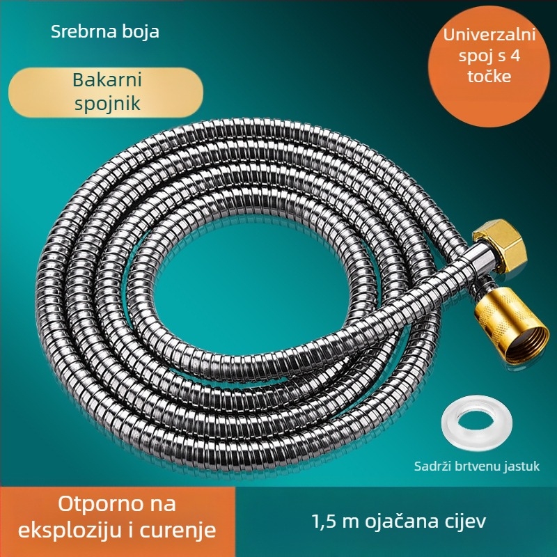 Tuš cijev, model: tuš cijev, materijal: nehrđajući čelik + metal, montaža: navojna, nazivni tlak: 6 MPa, radna temperatura: 0–80 °C