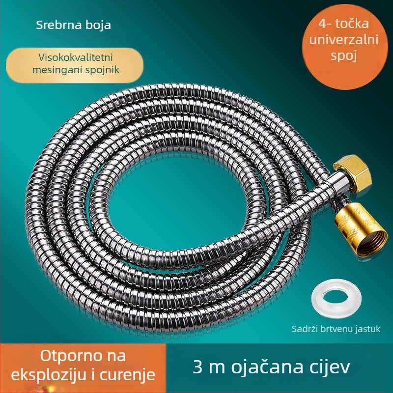 Tuš cijev, model: tuš cijev, materijal: nehrđajući čelik + metal, montaža: navojna, nazivni tlak: 6 MPa, radna temperatura: 0–80 °C