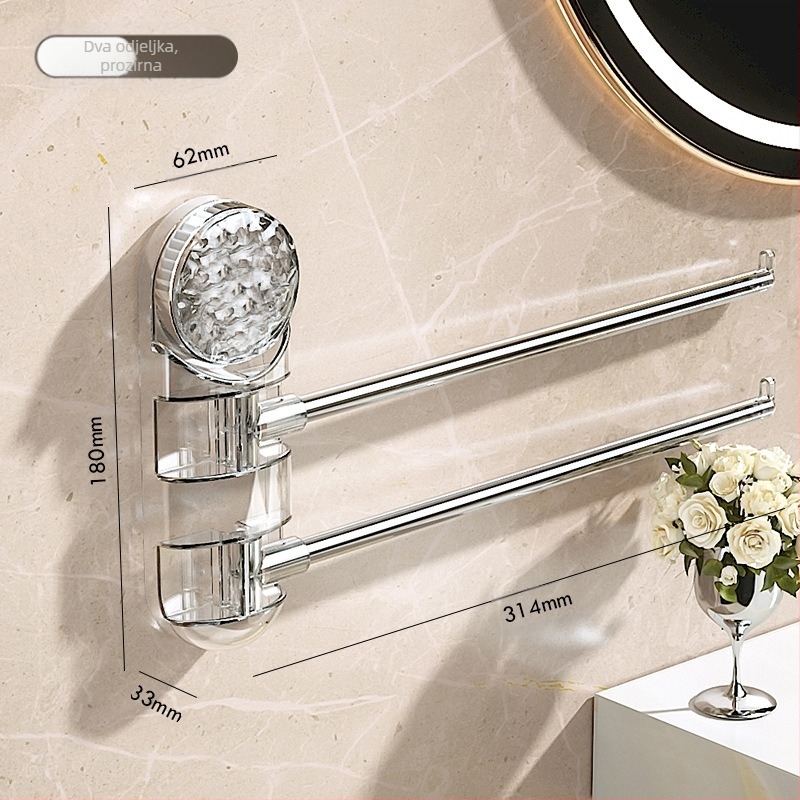 Nerđajući čelični držač za ručnike s usisnom čašom, okretni, bez bušenja, s više grana