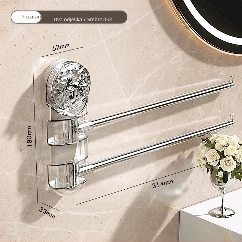 Nerđajući čelični držač za ručnike s usisnom čašom, okretni, bez bušenja, s više grana