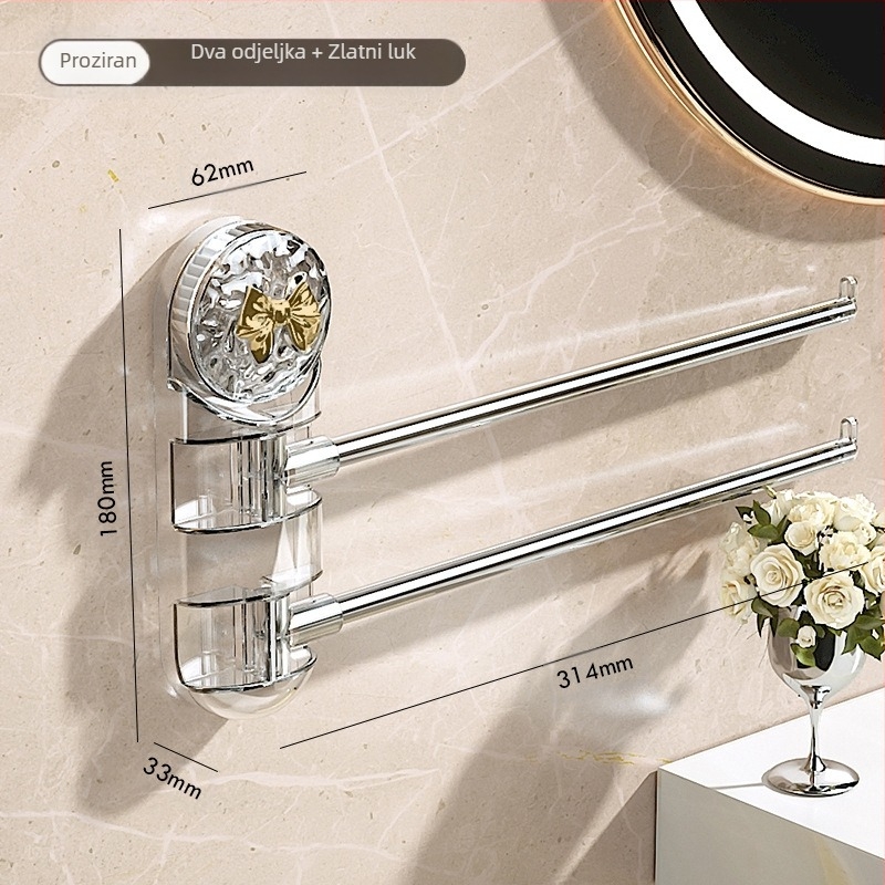 Nerđajući čelični držač za ručnike s usisnom čašom, okretni, bez bušenja, s više grana