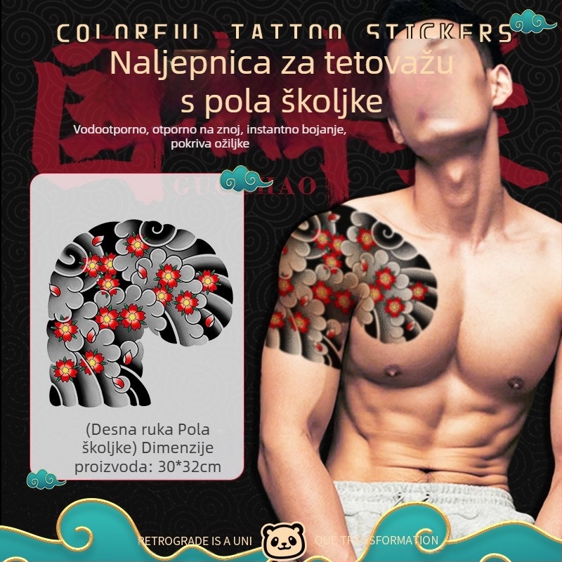 Privremena tetovaža na prsima – dizajn cvijeta trešnje, otisak vodnim prijenosom, vodootporno, unisex