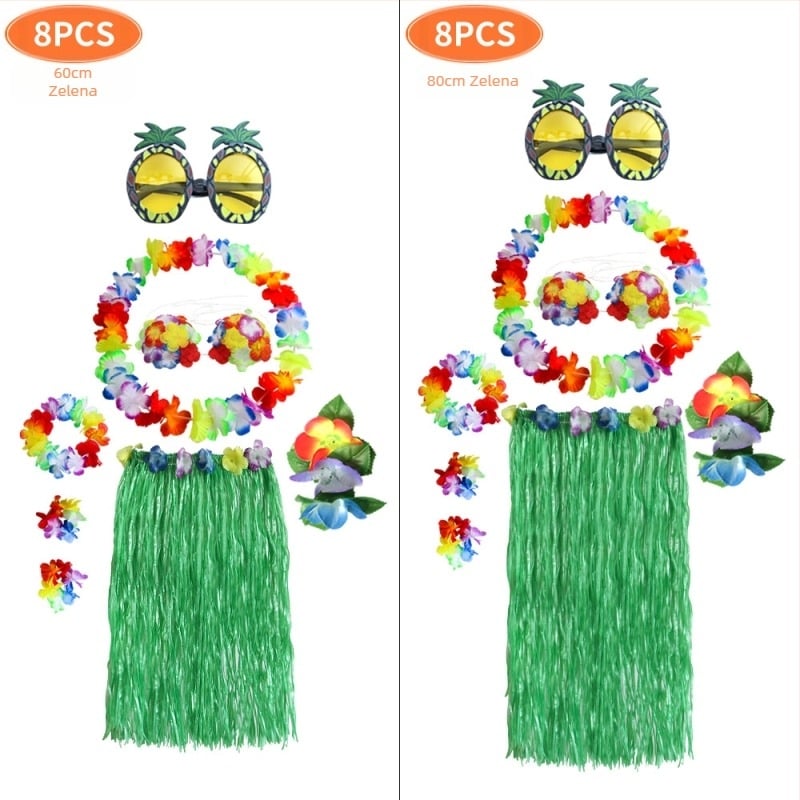 Kaifeng Party Hawaii Hula kostim za plažu - set od 8 dijelova, suknja od trave, vijenac za glavu i dodaci