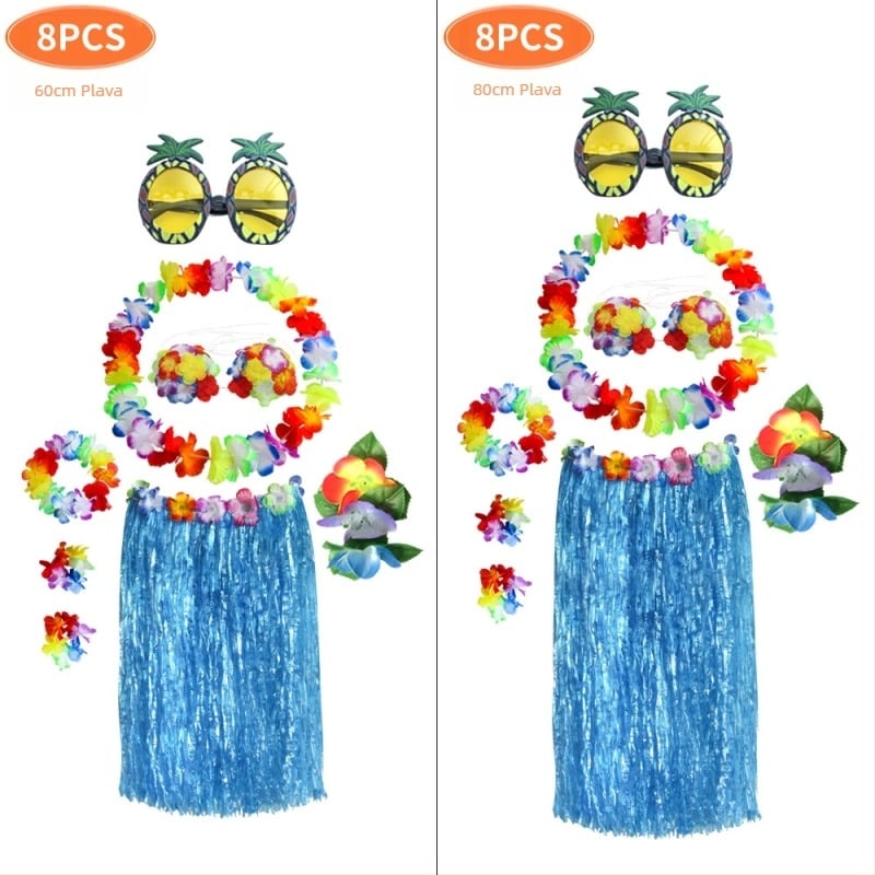 Kaifeng Party Hawaii Hula kostim za plažu - set od 8 dijelova, suknja od trave, vijenac za glavu i dodaci