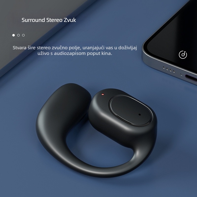 Bluetooth slušalice s koštanom provodljivošću, 2024 nova, bežične za sport, redukcija buke, kuka za uho, dugotrajna baterija