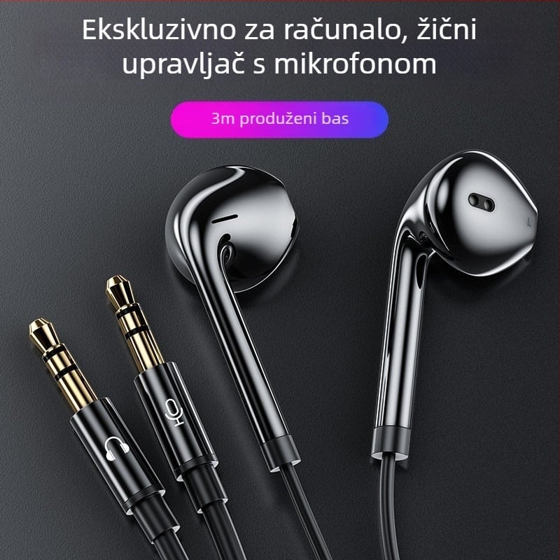 In-ear žične slušalice s mikrofonom, 3 m kabel, 3,5 mm priključak, 32 Ω, frekvencijski raspon 20 Hz–20 kHz