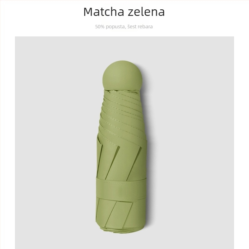 Kišobran s pet dijelova, UPF50+ UV zaštita, 6 rebara od vlaknastih vlakana, čelična osovina, ručno otvaranje