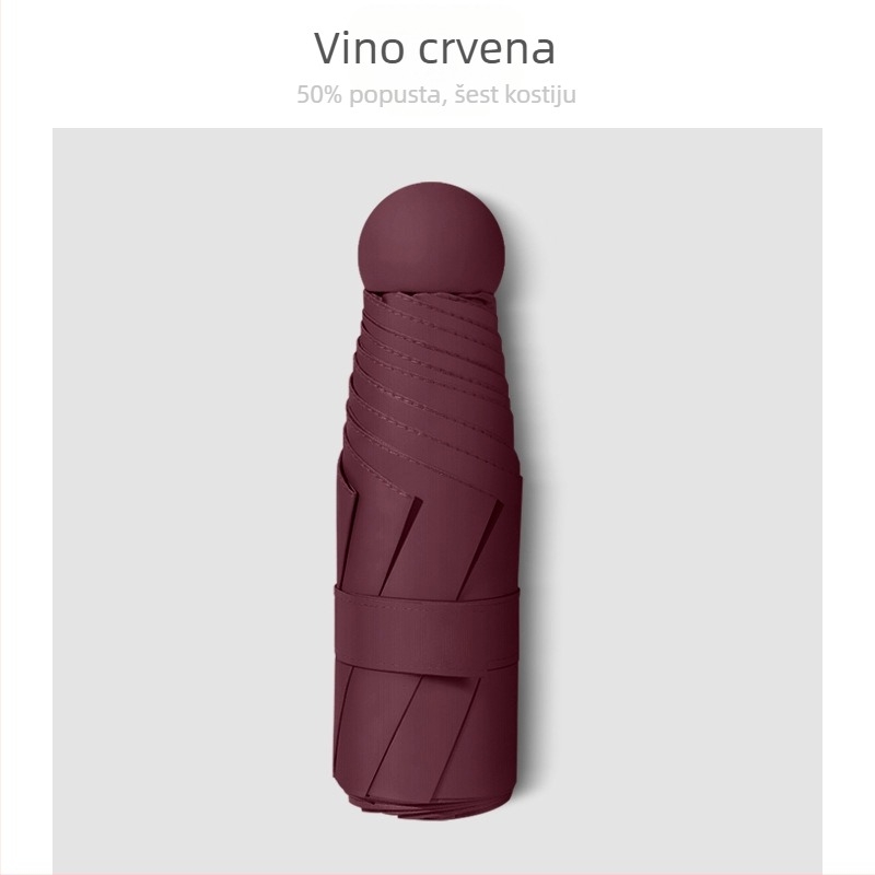 Kišobran s pet dijelova, UPF50+ UV zaštita, 6 rebara od vlaknastih vlakana, čelična osovina, ručno otvaranje