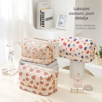 Make-up torbica u korejskom stilu s velikom kapacitetom, pregradama i dvostrukim slojem za pohranu ruževa, putna (Materijal: Poliester)