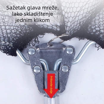 Aluminijska legura trokutasta integrirana mreža za ribolov, sklopiva teleskopska mreža s finom mrežom, promjer otvora 40 cm, dubina 30 cm, sažimljiva