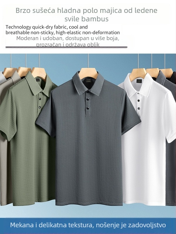 Muška polo majica s ovratnikom, lagani najlon, kratki rukav, regular kroj, prozračna, visoka otpornost boje, ljeto