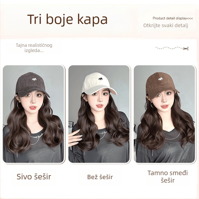 Perika s repom i kapom s motivom lisice, jedinstven dizajn, ručno tkanje, vlakna otporna na visoke temperature, s velikim valom, nije za bojanje ili trajnu promjenu, pogodna za sve oblike lica