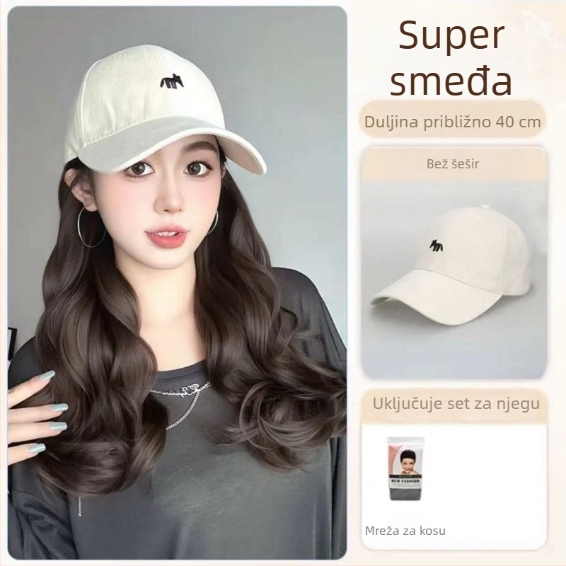 Perika s repom i kapom s motivom lisice, jedinstven dizajn, ručno tkanje, vlakna otporna na visoke temperature, s velikim valom, nije za bojanje ili trajnu promjenu, pogodna za sve oblike lica