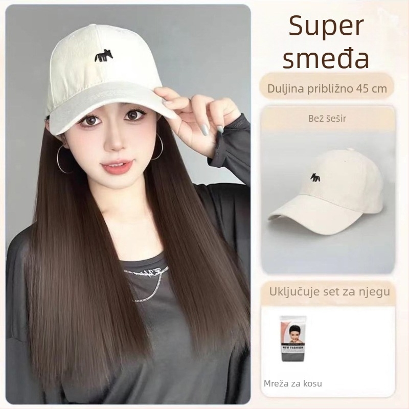 Perika s repom i kapom s motivom lisice, jedinstven dizajn, ručno tkanje, vlakna otporna na visoke temperature, s velikim valom, nije za bojanje ili trajnu promjenu, pogodna za sve oblike lica