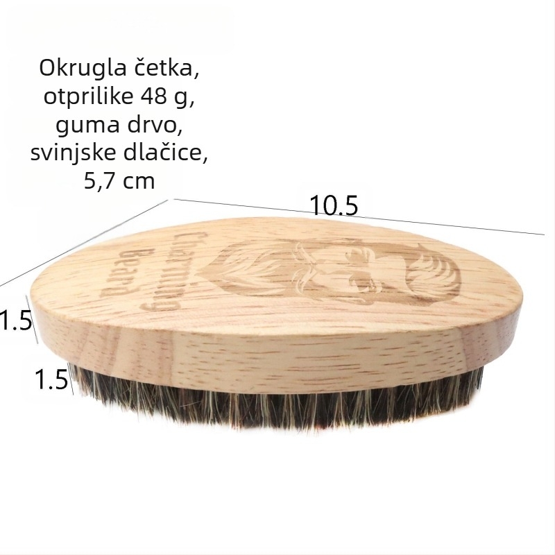 Četka za bradu s dlačicama svinjskih dlaka, drvena drška, alat za njegu kose