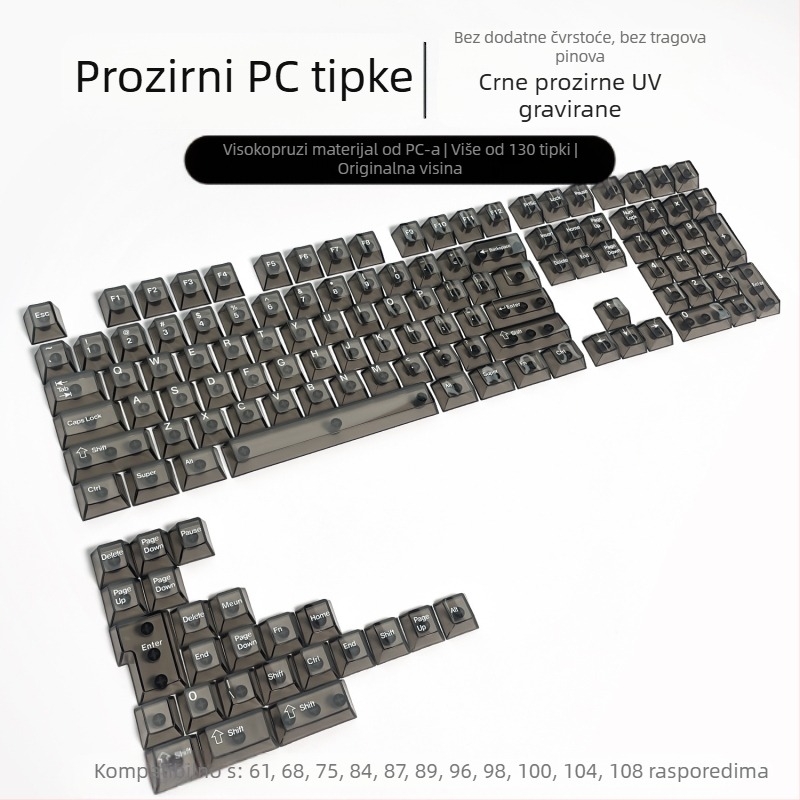Readson prozirna PC kapica tipkovnice za mehaničku tipkovnicu, bočno gravirana i na gornjem dijelu gravirana, potpuno prozirna.