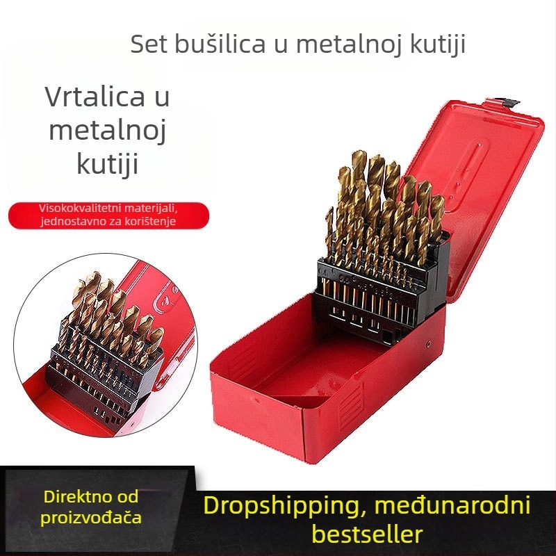 Jiashiteng set spiralnih svrdla u metalnoj kutiji, 25 komada, za električnu bušilicu