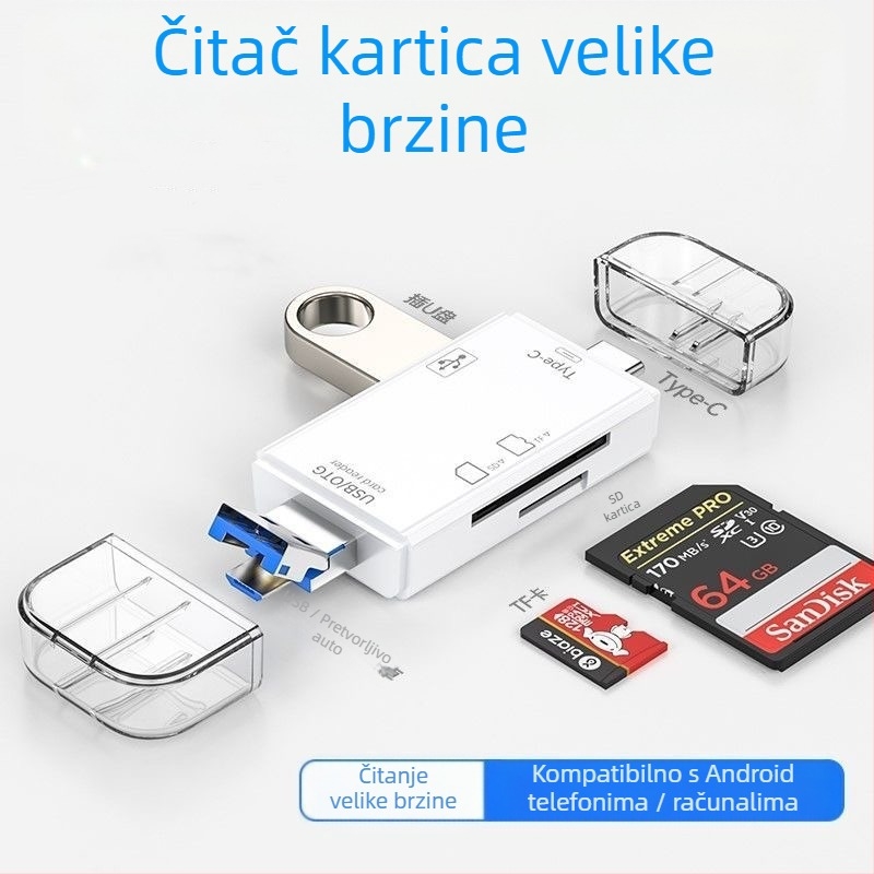 Šest u jedan USB čitač kartica – visoka brzina USB, podrška SD/TF, kompatibilan s USB-C/Android, za PC