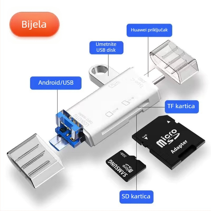 Šest u jedan USB čitač kartica – visoka brzina USB, podrška SD/TF, kompatibilan s USB-C/Android, za PC