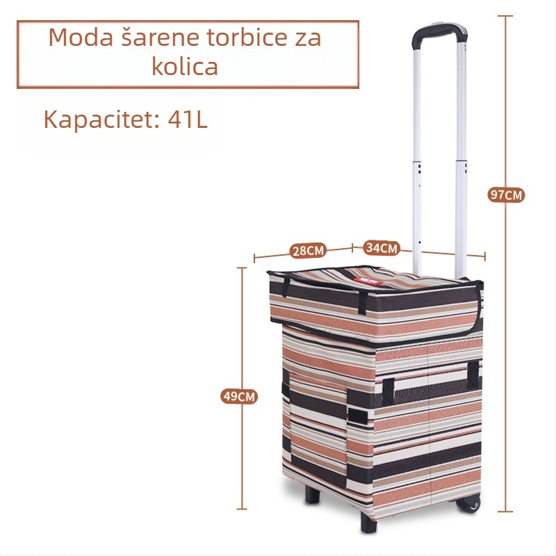 Sklopiva ručna kolica za prtljagu i kupovinu, četverokotačni, lagani, prijenosni, s logom
