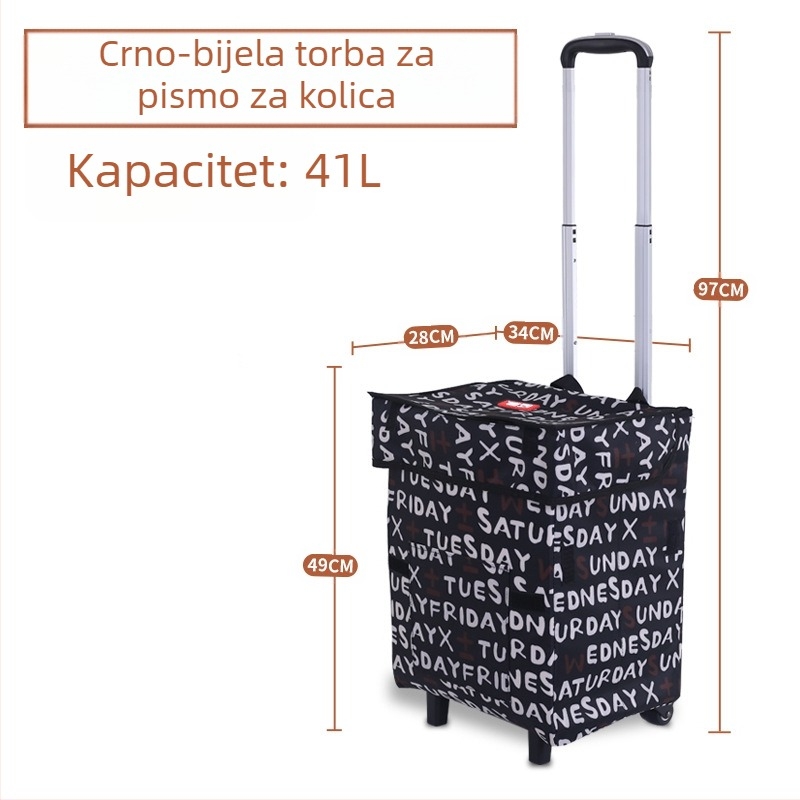 Sklopiva ručna kolica za prtljagu i kupovinu, četverokotačni, lagani, prijenosni, s logom