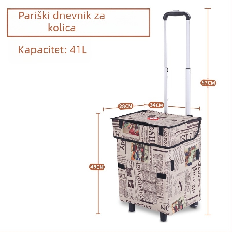 Sklopiva ručna kolica za prtljagu i kupovinu, četverokotačni, lagani, prijenosni, s logom