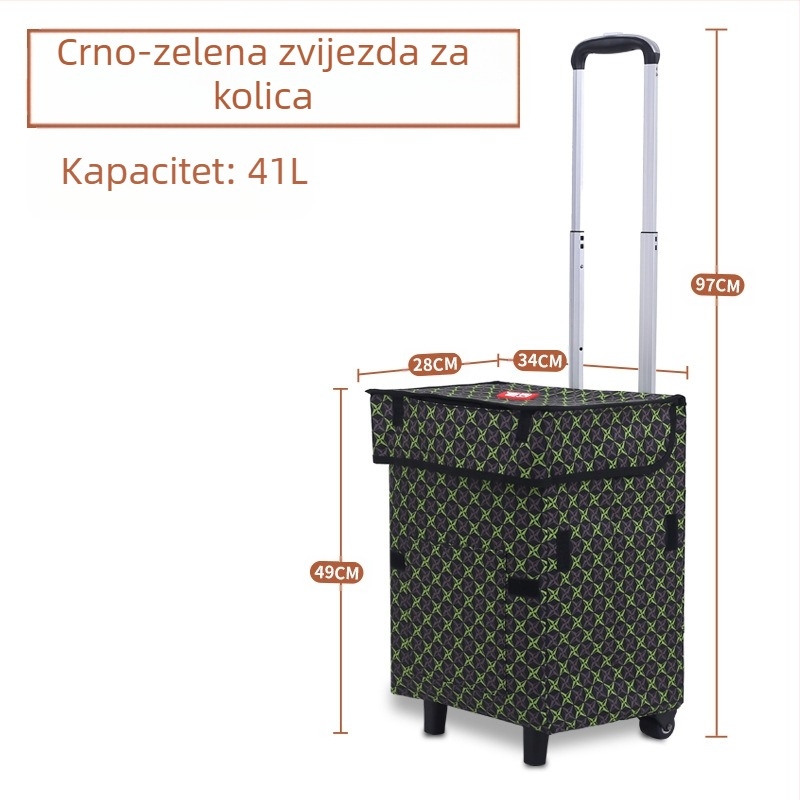 Sklopiva ručna kolica za prtljagu i kupovinu, četverokotačni, lagani, prijenosni, s logom