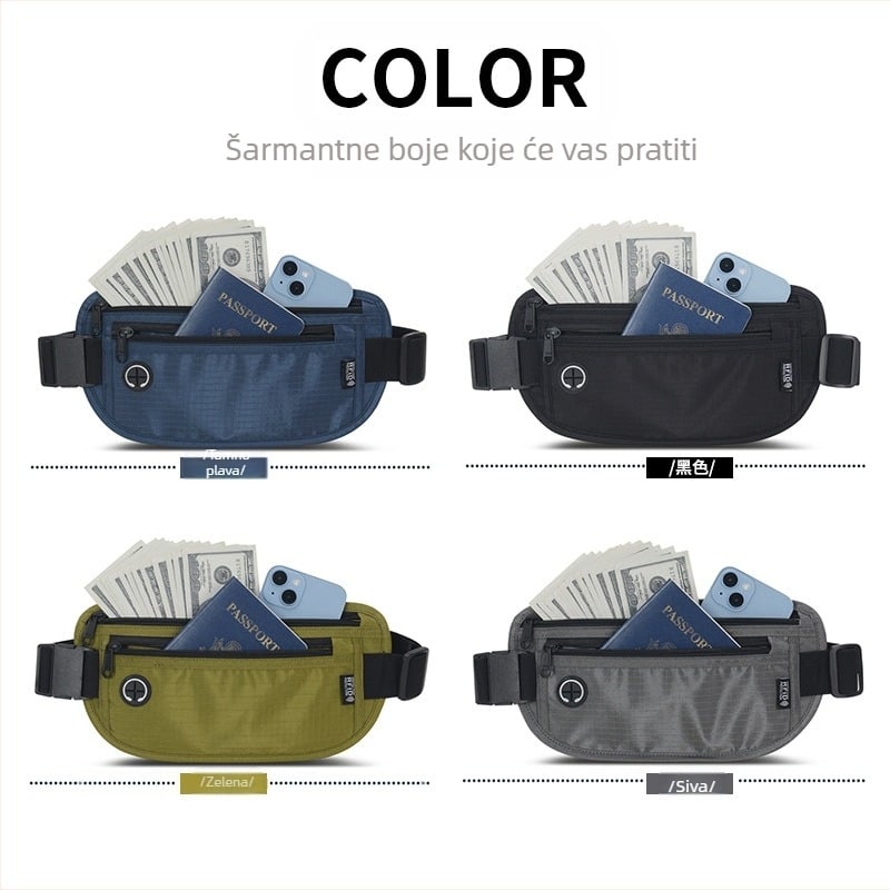 Pojasna torba za pasoš i dokumente – RFID zaštita, najlon, unisex, vodootporna, Junletu