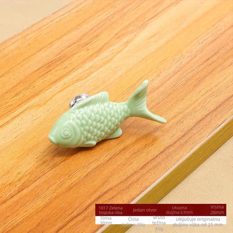 Keramička ručica za vrata ormara, s jednim otvorom, model 1017 Grass Carp, glazirana, moderni minimalistički stil