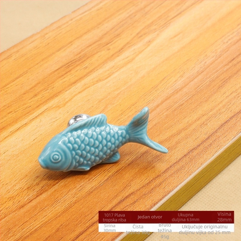 Keramička ručica za vrata ormara, s jednim otvorom, model 1017 Grass Carp, glazirana, moderni minimalistički stil