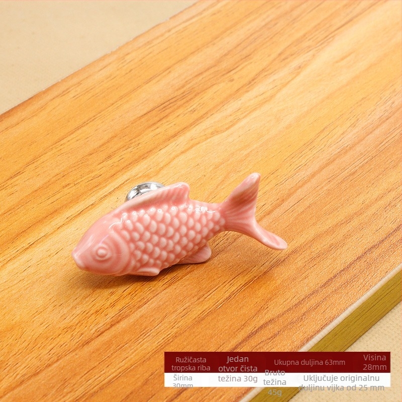 Keramička ručica za vrata ormara, s jednim otvorom, model 1017 Grass Carp, glazirana, moderni minimalistički stil