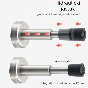 Nerđavi čelični zidni zaustavljač vrata s antikolizijskim gumiranim vrhom, model 008, polirani završni sloj