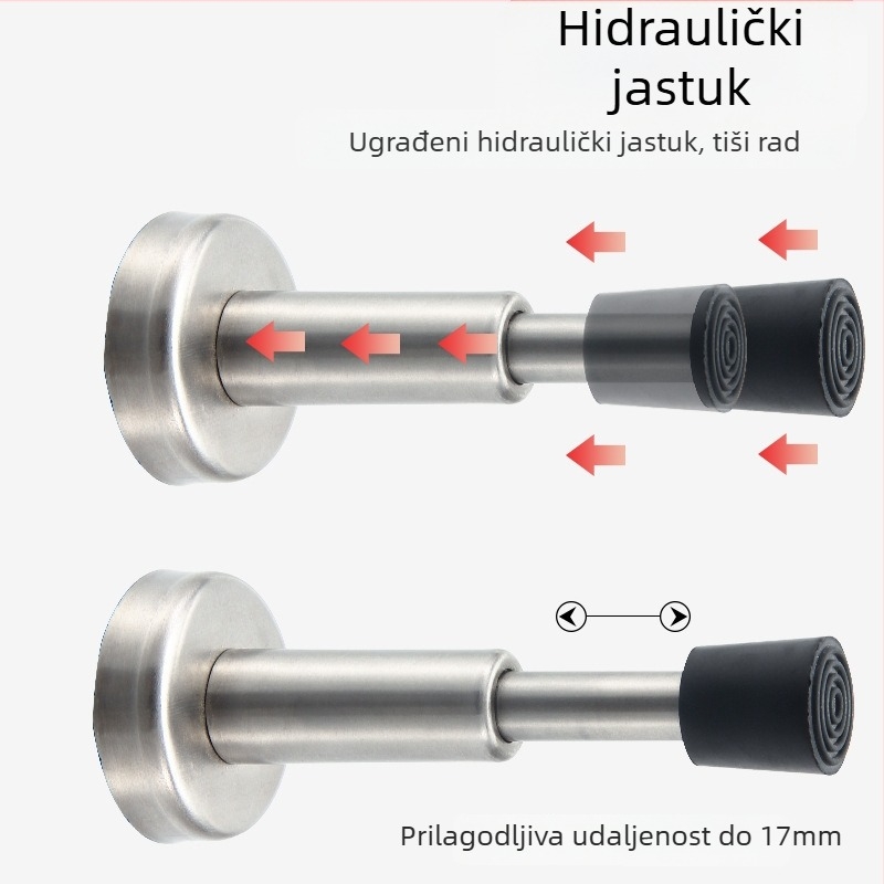 Nerđavi čelični zidni zaustavljač vrata s antikolizijskim gumiranim vrhom, model 008, polirani završni sloj