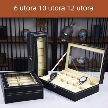 Kutija za sat HH-S001, PU koža, 12 pretinaca, proziran prikazni pretinac, pakiranje za darove i nakit