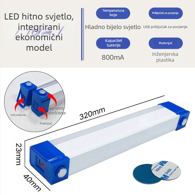 LED punjiva lampa s magnetskim vješanjem, USB nužno osvjetljenje, 5V ulaz, ugrađena litijska baterija, promjenjiva jačina svjetla