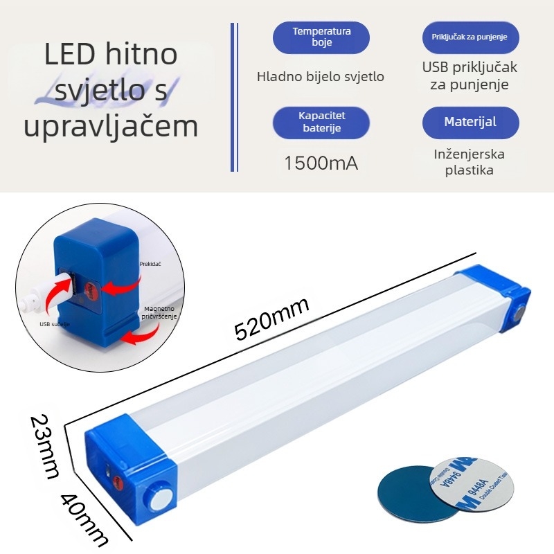 LED punjiva lampa s magnetskim vješanjem, USB nužno osvjetljenje, 5V ulaz, ugrađena litijska baterija, promjenjiva jačina svjetla