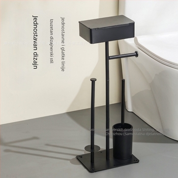 Uspravni podni držač za rolice toaletnog papira s držačem za mobitel; karbonsko čelični materijal; višenamjenski kućni organizator kupaonice