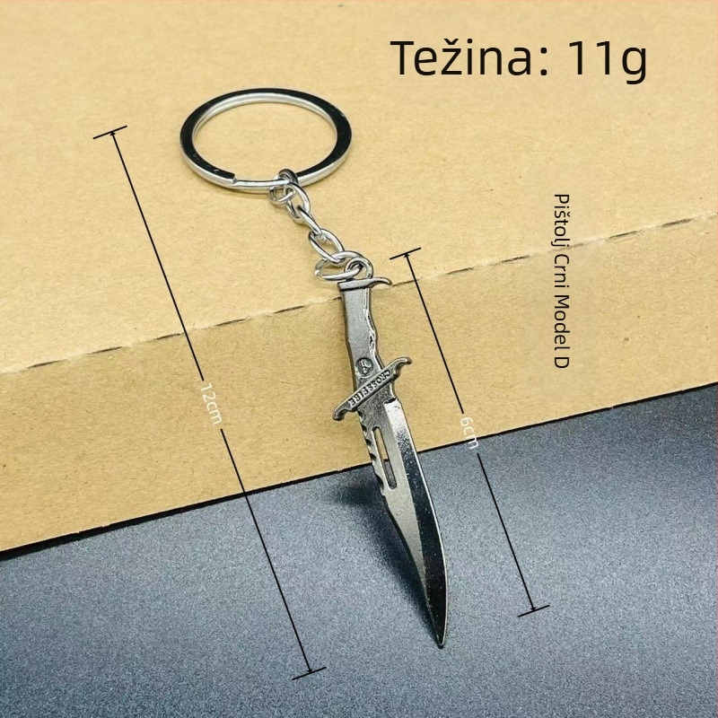 Valorant-inspirirani ključni lanac s M4 claw knife nožem od cinkove legure, moderan minimalistički dizajn