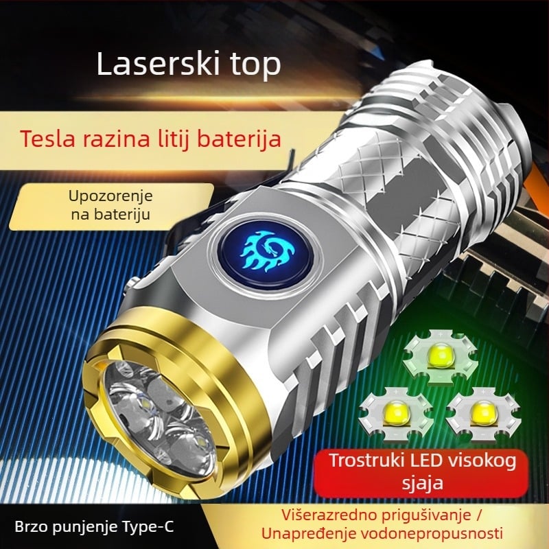 NIYANG/Reverse Yang LED flashlight za kućnu i vanjsku upotrebu, USB-C brzo punjenje, visokokapacitetna litijska baterija, 360° okretanje, domet 100–200 m