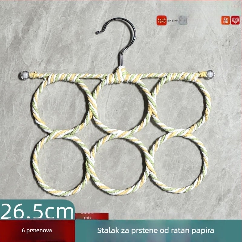 Držač šalova sa 6 prstenova, unutarnja vješalica za odjeću, mreža od papirnate ratane za ptice