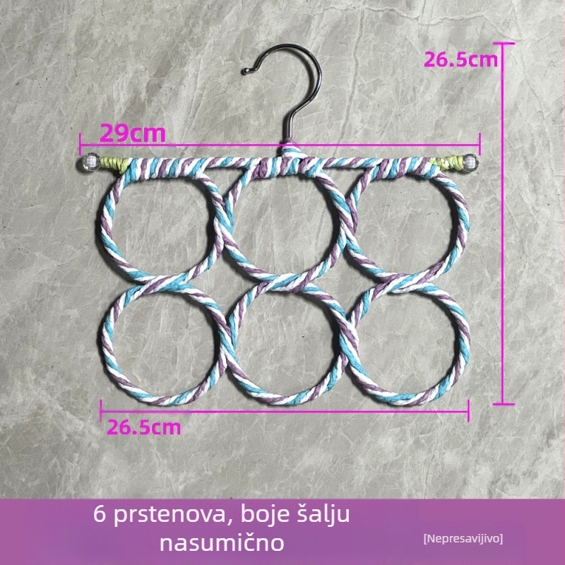 Držač šalova sa 6 prstenova, unutarnja vješalica za odjeću, mreža od papirnate ratane za ptice