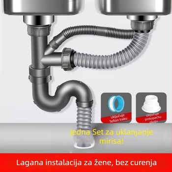 Win the bully Set odvoda za kuhinju s dvostrukim sudoperom – Model 10126, 304 nehrđajući čelik + ABS plastika, Moderan minimalistički stil