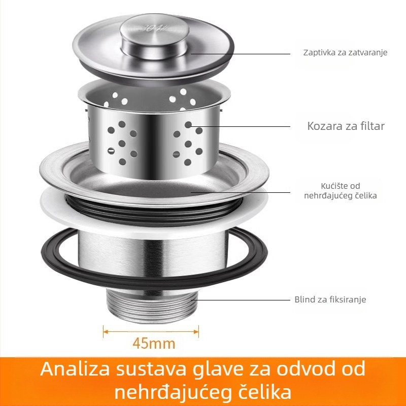 Win the bully Set odvoda za kuhinju s dvostrukim sudoperom – Model 10126, 304 nehrđajući čelik + ABS plastika, Moderan minimalistički stil