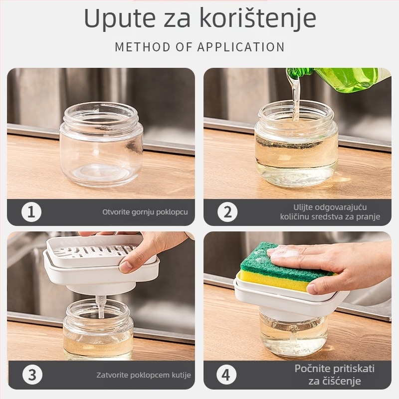 Stakleni dispenser tekućeg deterdženta za suđe, ručni pritisk, moderan minimalistički stil