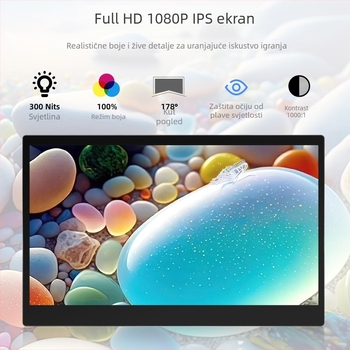 Novi prijenosni IPS monitor za igrice — HDMI, 1920x1080, 16:9, jas 300 cd/m2