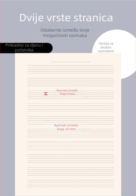 Spiralno uvezan notas s pet linija za djecu početnike, s velikim razmakom između redova