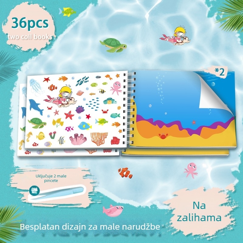 Ocean serija naljepnica — knjiga naljepnica s crtanim likovima, slatke prilagodljive scene, dječja edukativna knjiga-igra