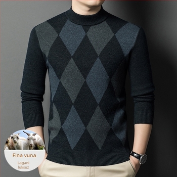 Muški pulover s poluvisokom ovratnikom, uski kroj, 30–35% vuna, mješavina vune i najlona, pranje u stroju