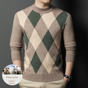 Muški pulover s poluvisokom ovratnikom, uski kroj, 30–35% vuna, mješavina vune i najlona, pranje u stroju