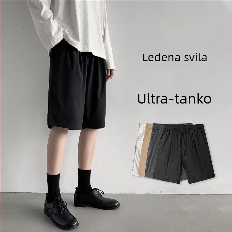 Muške Ice Silk šorceve za ljeto, labav kroj, srednji pojas, poliester, kratke hlače, kopčanje s vrpicom
